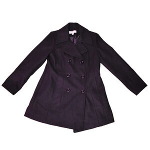 ANNE KLEIN Peacoat Double-Breasted Preppy Scholar Black Wool Blend Womens Medium